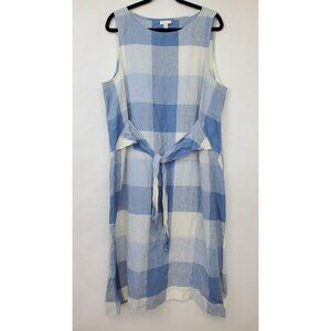 J. Jill Dress Womens Extra Large Plaid Tie Front Linen Midi Lagenlook Checked